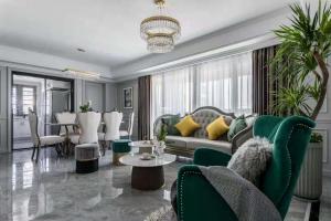 客餐厅美式家具图片,中博装饰：上塘宸章125方现代美式实景